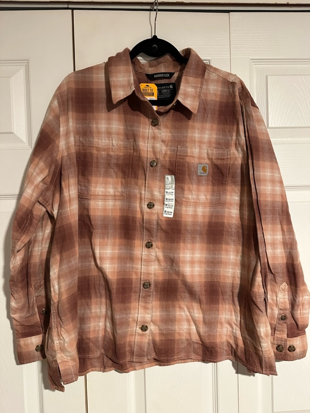 Carhartt Peach & Light Burgandy Plaid Flannel Shirt Jacket